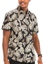 Men's Shirts Men's Black and Tan Hawaiian Print Button Down Shirt