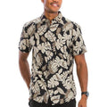 Men's Black and Tan Hawaiian Print Button Down Shirt - VacationGrabs