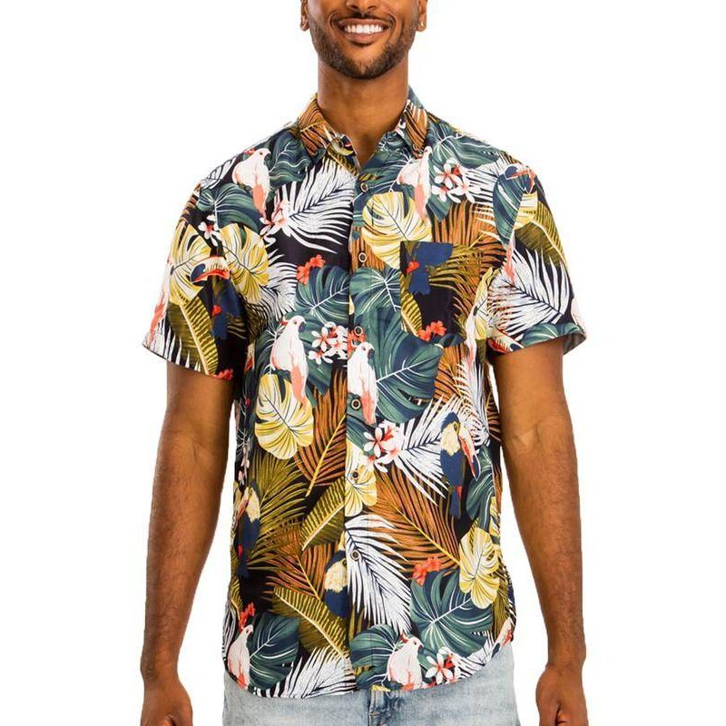 Hawaiian Print Button Down Shirts for Men Multi - VacationGrabs