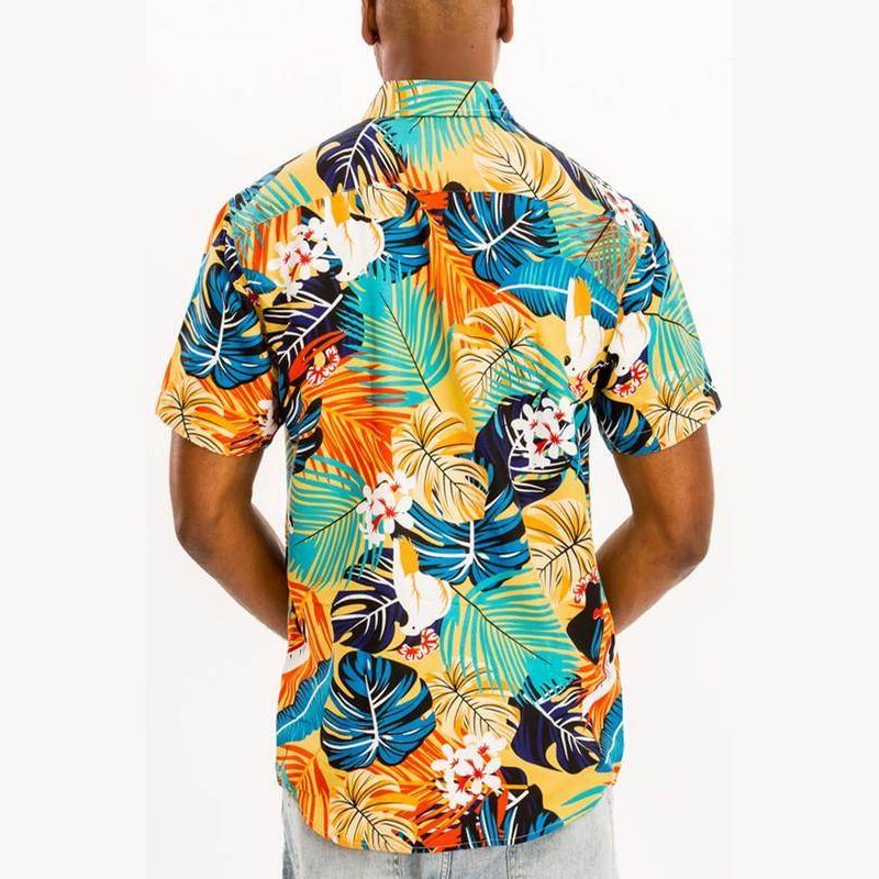 Mens Green/Multi Hawaiian Print Button Down Shirt - VacationGrabs