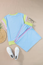 Colorblock Short Sleeve Top & Wide Leg Pants Set