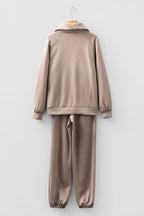 Solid Quarter-Zip Top and Drawstring Pants Set