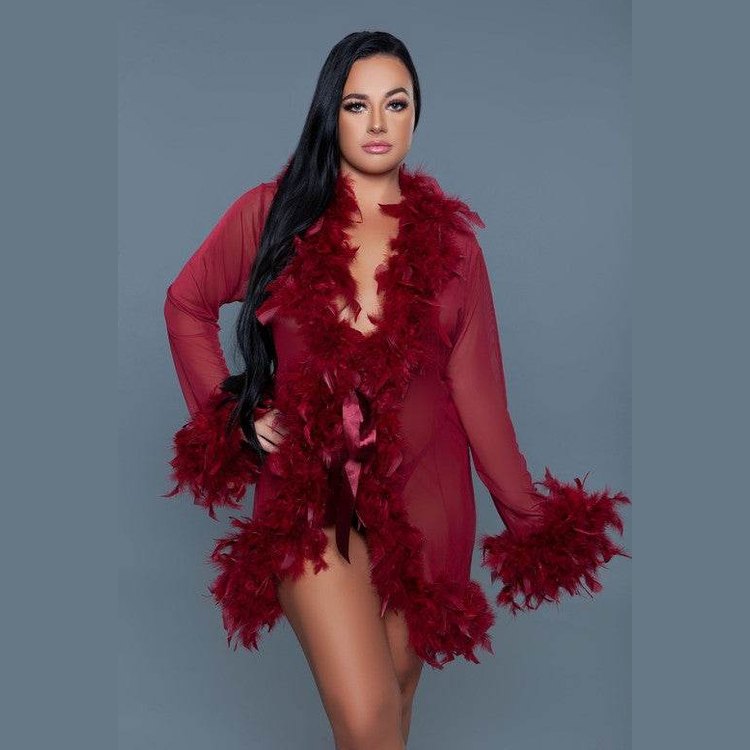 Womens Boa Trim Lux Robe - VacationGrabs