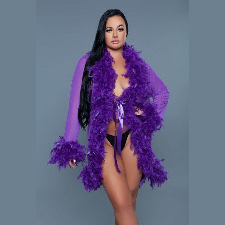 Womens Boa Trim Lux Robe - VacationGrabs