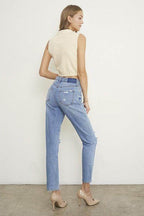 High Rise Distressed Girlfriend Jeans - VacationGrabs
