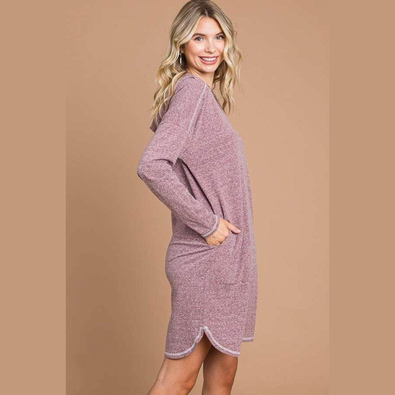 Culture Code Full Size Hooded Long Sleeve Sweater Dress - VacationGrabs