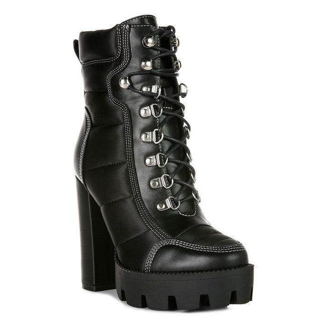 Scotch High Heel Quilted Satin Biker Boots - VacationGrabs