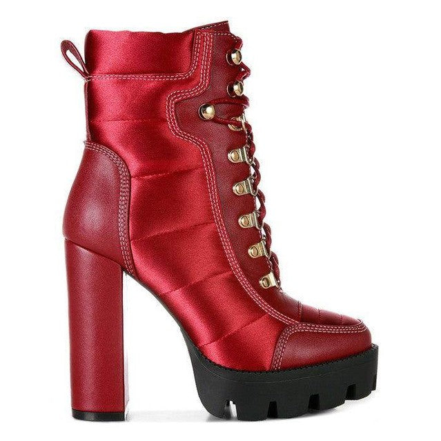 Scotch High Heel Quilted Satin Biker Boots - VacationGrabs