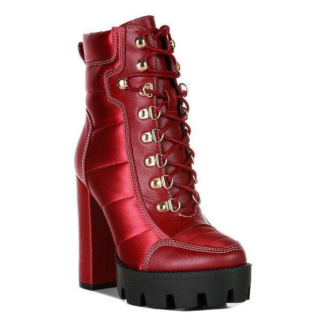 Scotch High Heel Quilted Satin Biker Boots - VacationGrabs