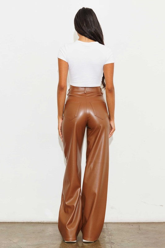 Women's PantsVegan Leather Wide Leg Pants - VacationGrabs