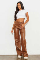 Women's PantsVegan Leather Wide Leg Pants - VacationGrabs