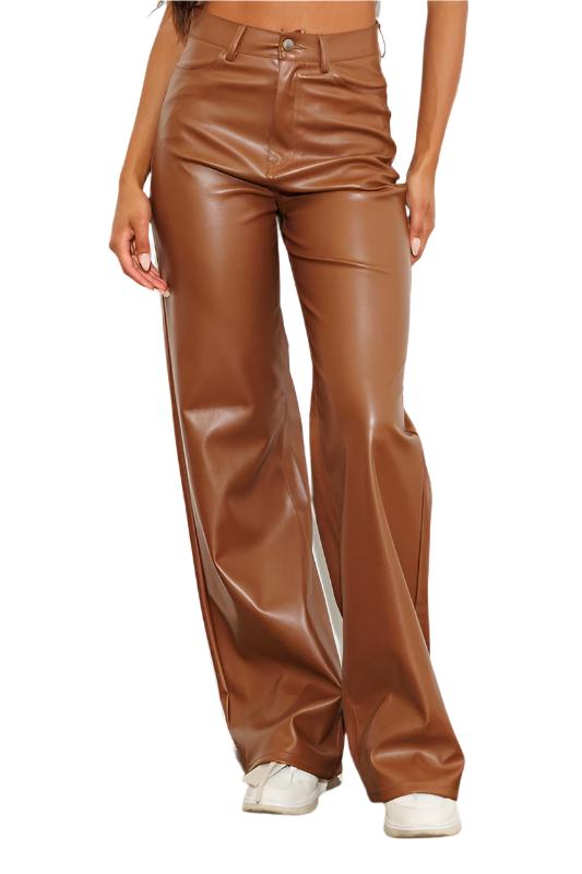 Women's PantsVegan Leather Wide Leg Pants - VacationGrabs