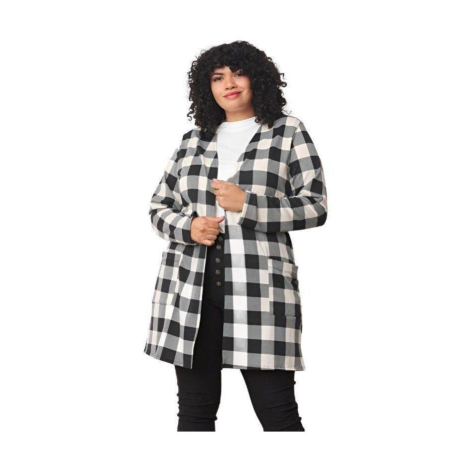 Long Buffalo Plaid Open Cardigan - VacationGrabs