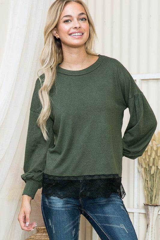 Lace Bottom Light Sweater Knit - VacationGrabs