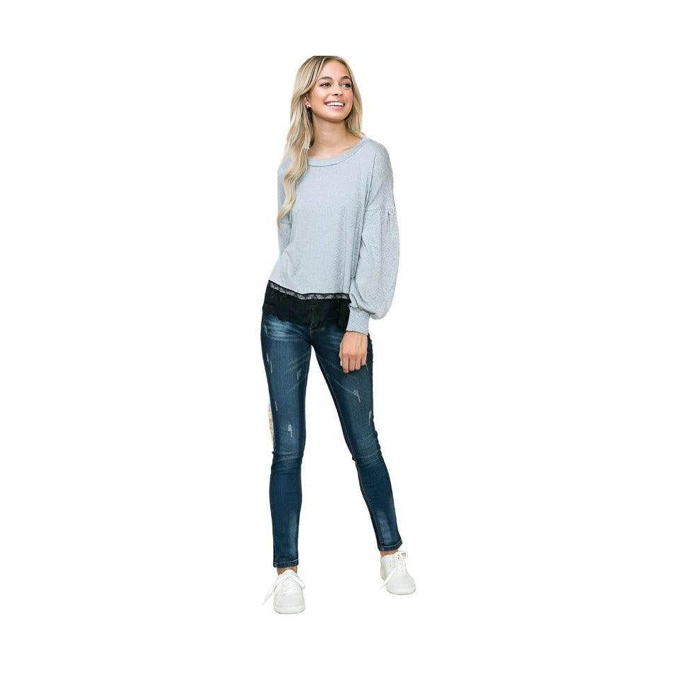 Lace Bottom Light Sweater Knit - VacationGrabs