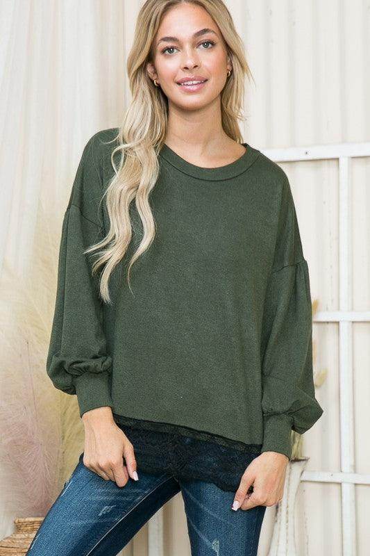 Lace Bottom Light Sweater Knit - VacationGrabs