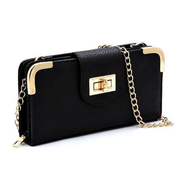 Fashion Turn Lock Crossbody Wallet - VacationGrabs