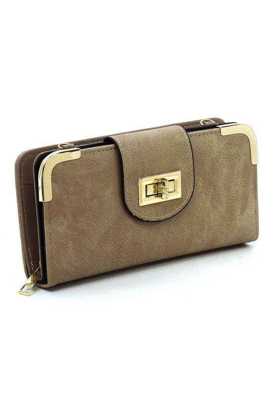 Fashion Turn Lock Crossbody Wallet - VacationGrabs