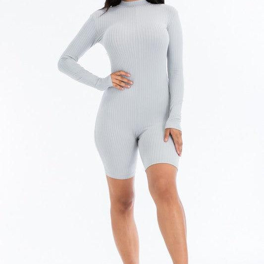 Women's Jumpsuits & Rompers Mock Neck Ribbed Romper