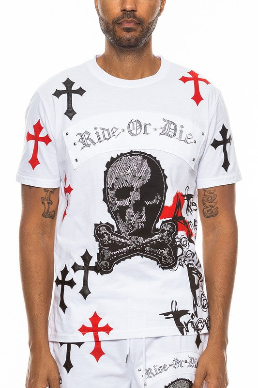 Men's Shirts - Tee'sMens Chrome Cross Skull Tshirt - VacationGrabs