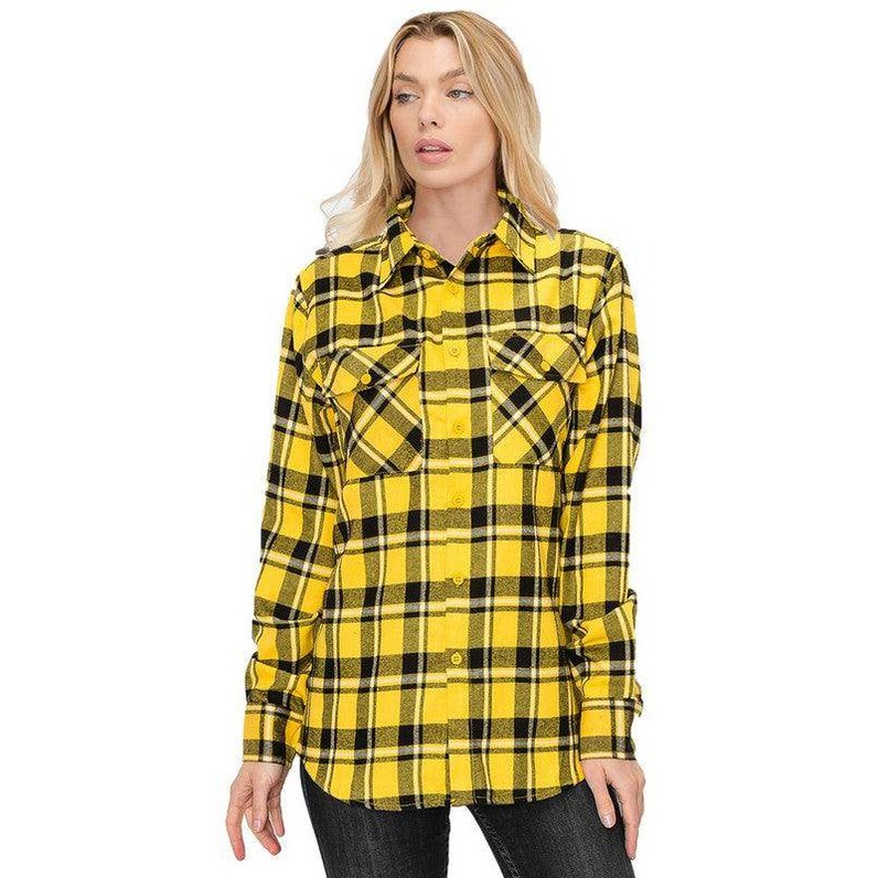 Boyfriend Fit Checker Plaid Flannel Long Sleeve - VacationGrabs