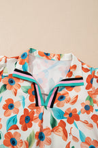Floral Contrast Trim Split Neck Mini Dress