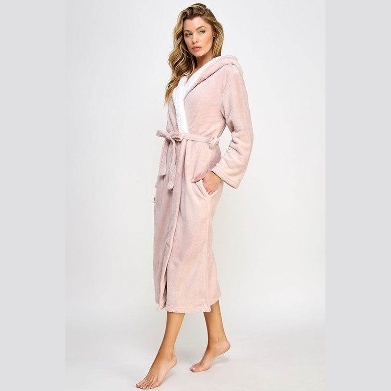 Janette Pink Hooded Plush Robe - VacationGrabs