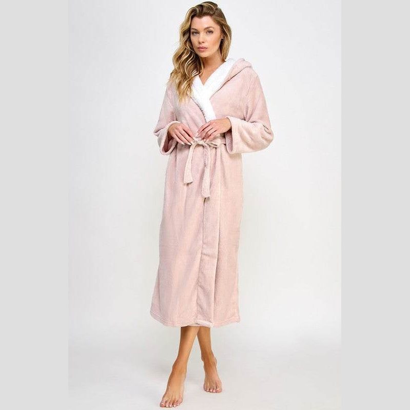 Janette Pink Hooded Plush Robe - VacationGrabs
