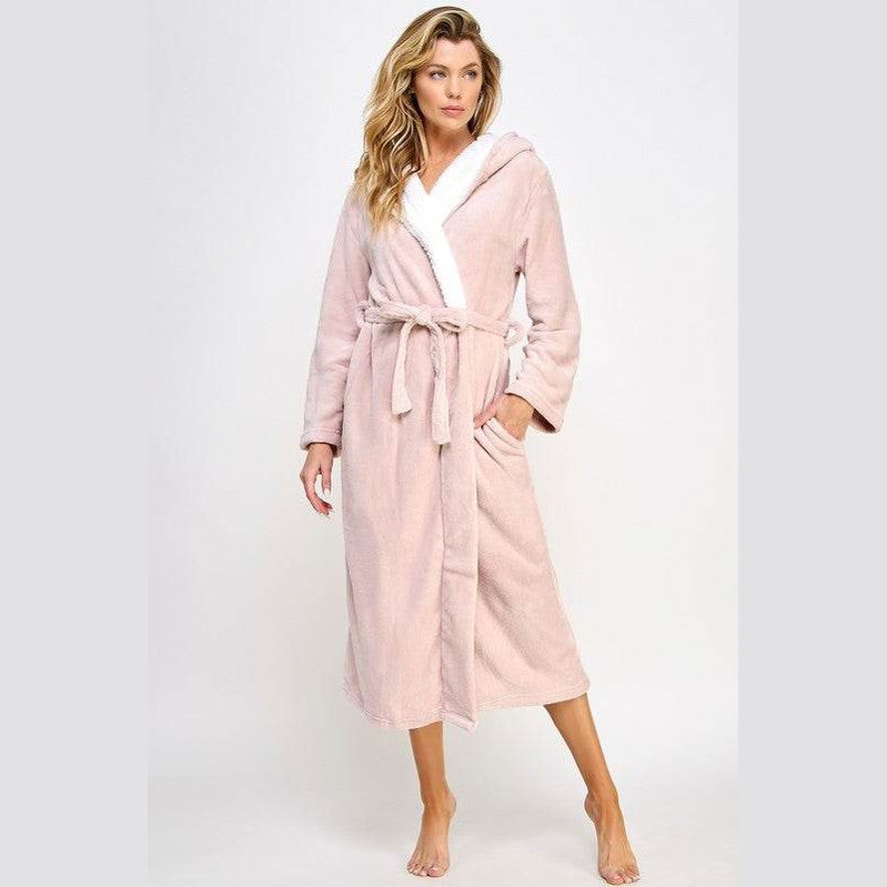 Janette Pink Hooded Plush Robe - VacationGrabs