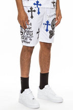 Mens Chrome Cross Skull Shorts - VacationGrabs