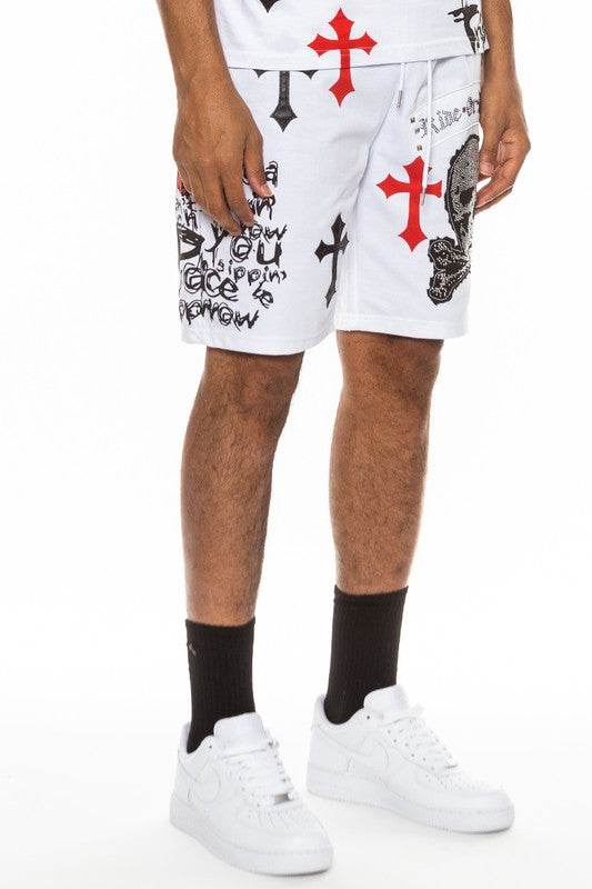Mens Chrome Cross Skull Shorts - VacationGrabs