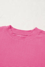 Solid Corded Knit Mock Neck T-Shirt