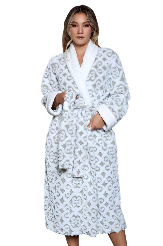 Women's Sleepwear/LoungewearWomens Cozy White/Grey Kimmie Robe - VacationGrabs