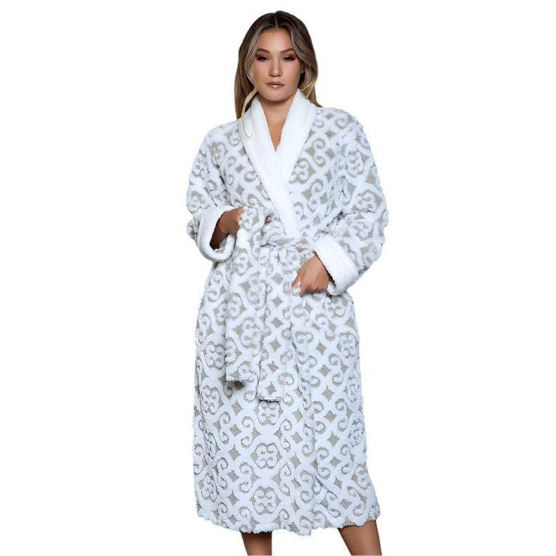 Womens Cozy White/Grey Kimmie Robe - VacationGrabs