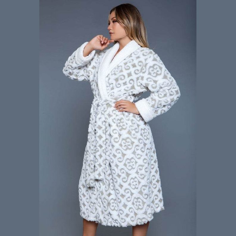 Womens Cozy White/Grey Kimmie Robe - VacationGrabs