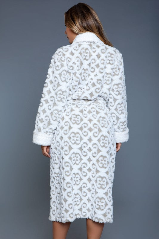 Women's Sleepwear/LoungewearWomens Cozy White/Grey Kimmie Robe - VacationGrabs