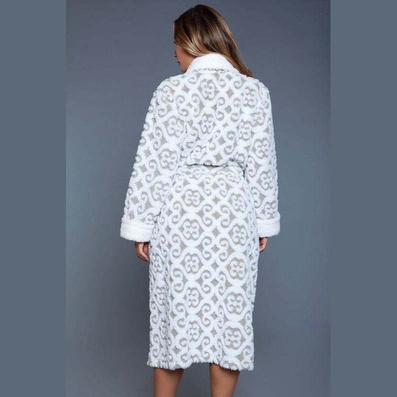 Womens Cozy White/Grey Kimmie Robe - VacationGrabs