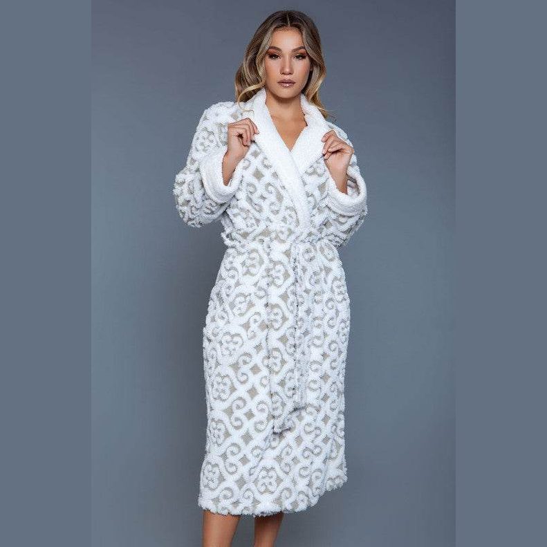 Womens Cozy White/Grey Kimmie Robe - VacationGrabs