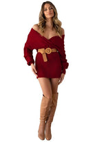 Women's Dresses Burgundy Sweater Mini Dress