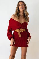 Women's Dresses Burgundy Sweater Mini Dress