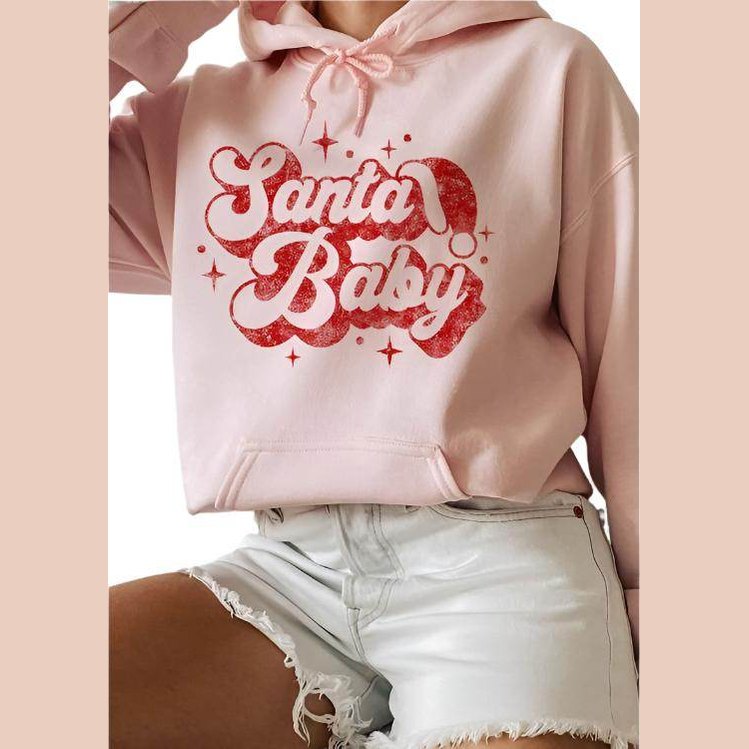 Plus Santa Baby Christmas Graphic Hoodie - VacationGrabs