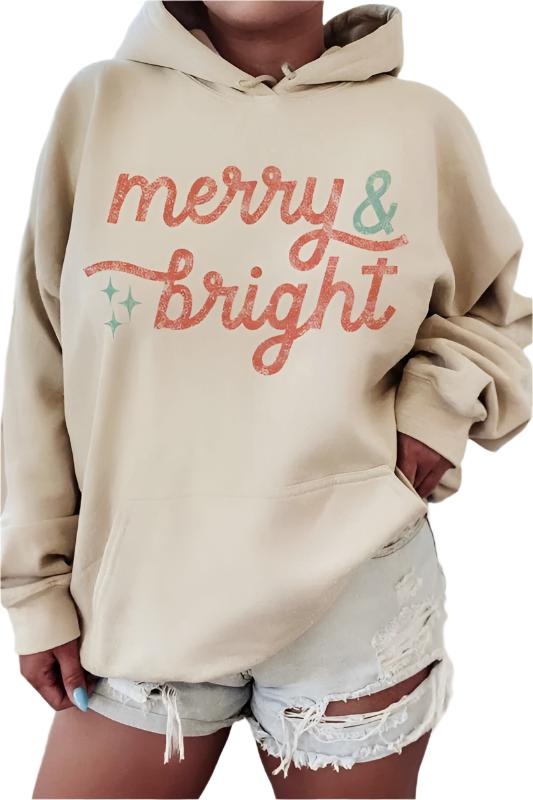 Women's Sweatshirts & HoodiesMerry and Bright Graphic Hoodie Plus Size - VacationGrabs