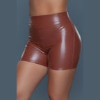 Womens Faux Leather Solid Shorts - VacationGrabs