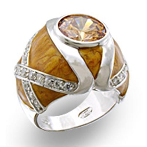 Women's Jewelry - Rings Women's Rings - 37414 - High-Polished 925 Sterling Silver Ring with AAA Grade CZ in Champagne