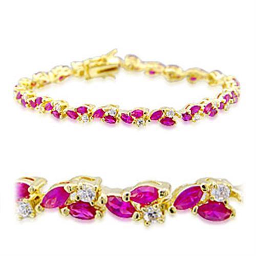 Women's Jewelry - Bracelets Women's Bracelets - 32001 - Gold Brass Bracelet with Synthetic Garnet in Ruby