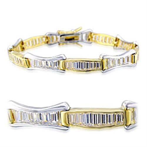 Women's Jewelry - Bracelets Women's Bracelets - 32013 - Gold+Rhodium Brass Bracelet with AAA Grade CZ in Clear