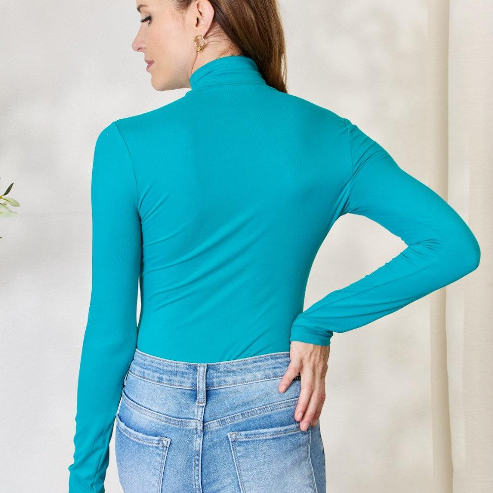 Women's Shirts - Bodysuits Teal Turtleneck Long Sleeve Bodysuit