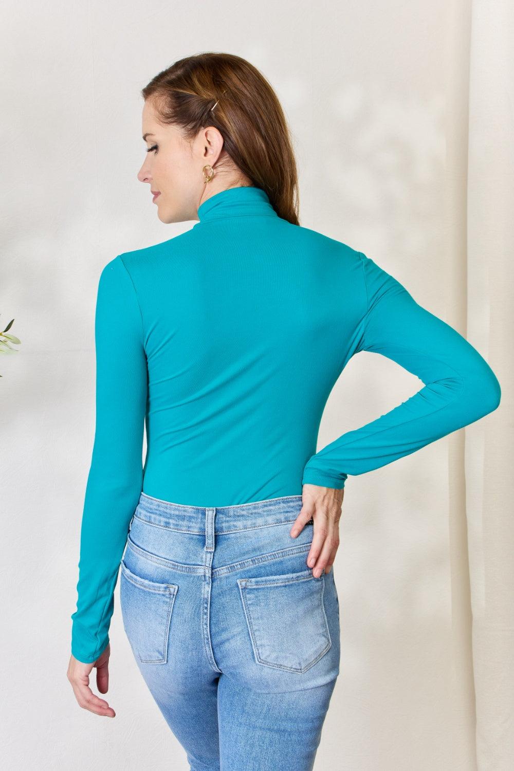 Women's Shirts - Bodysuits Teal Turtleneck Long Sleeve Bodysuit