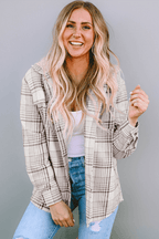 Khaki Plaid Removable Hood Buttoned Shacket - VacationGrabs