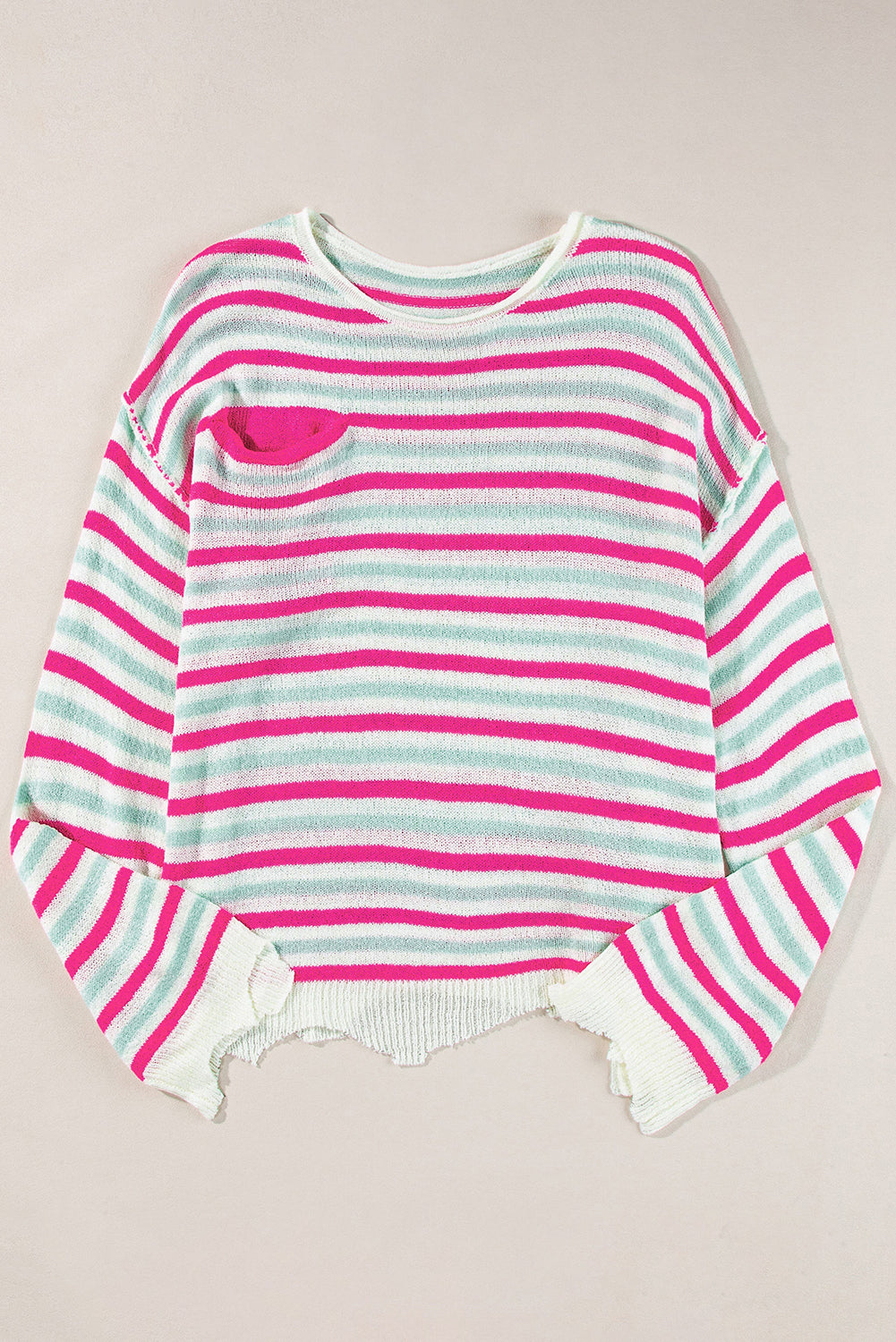 Women's SweatersRose Stripe Oversized Drop Shoulder Sweater with Pocket - VacationGrabs